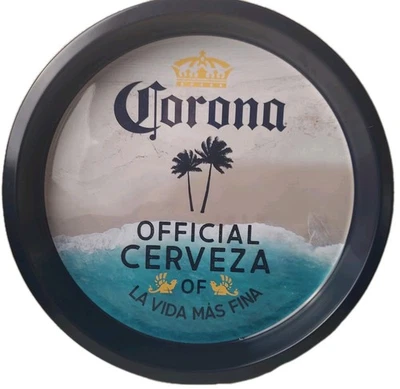 Corona Beer Tray Cerveza Beach Scene Tin Box Co Large 12" Round Beverage Tray - Image 1 of 4