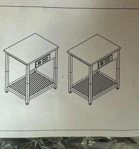 Set Of 2 End Tables With Charging Station Wood Color And Black - Picture 1 of 7