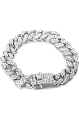 Pulsera estilo Miami para hombre chapada en oro/platino cadena de eslabones blancos oro real de 18 quilates Foto 1 de 4