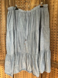 Hellblau Baumwolle Chambray Stufen Maxirock Gypsy Whimsy Western Gr. 2XL/20 - Bild 1 von 7