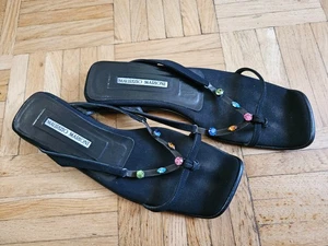 MAURIZIO MARIONI* Pantoletten * 37 * schwarz Leder stoffbezogen * Kristallsteine - Bild 1 von 9