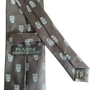 Jos A Bank Executive Collection Brown Silk Heraldic Crest logo Tie Preppy - Picture 1 of 6