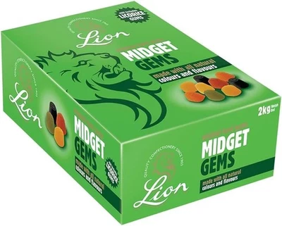 Lions Midget Gems 2kg – Natural Colours & Flavours, Classic British Jelly Sweets