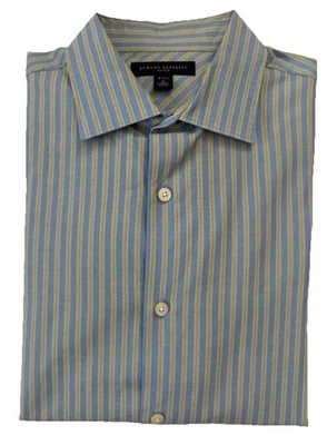 Banana Republic Fitted Dress Shirt M 15-15.5 Blue Yellow Striped Cuff Sleeve - Image 1 of 4