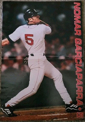 Vtg Boston Red Sox Poster Nomar Garciaparra #5  Double Sided Team Roster 2001  - Image 1 of 2