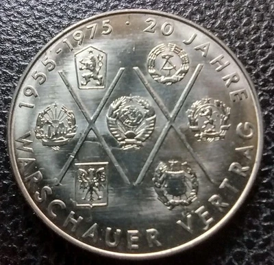 1975  East Germany GDR/DDR 20 Years Of Warsaw Pact  10 Mark Coin   25-252 - Image 1 of 2