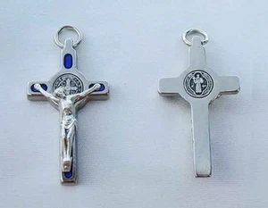 St. Benedict Kruzifix Anhänger Nickelplatte Emaille - blau - Bild 1 von 2
