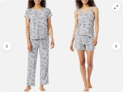 Lucky Brand Women's Pajama Set - 4 Piece Soft Terry MINI DENIM Floral Blue SZ M - Image 1 of 4