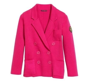 SONIA RYKIEL H&M PINK 100% COTTON KNIT BLAZER JACKET SMALL UK 8-10 EU 36-38 BNWT - Picture 1 of 12