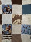 Vintage Western patchwork Chenille blanket. 27”x 38” (Denim, Beige, Brown)