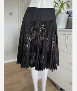 Coast Black Laser Cut Pleated A Line Skirt SIZE 12 Fully Lined - Picture 1 of 9