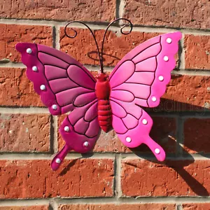 BUTTERFLY LARGE PINK METAL BUTTERFLIES WALL ART OUTDOOR GARDEN DECORATION - Picture 1 of 5