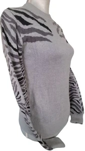 Torn by Ronny Kobo Shauna Sweater Womens Size Small Grey Zebra Knits Print Crew - Picture 1 of 6