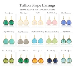 Colorful Hydro Quartz Chalcedony Gold Plated Trillion Shape Drop Hook Earrings - Picture 1 of 78