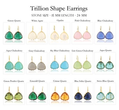 Colorful Hydro Quartz Chalcedony Gold Plated Trillion Shape Drop Hook Earrings  - Image 1 of 4