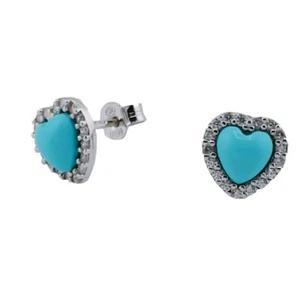 Orecchini cuore turchese e zirconi bianchi a lobo argento925 rodiato artigianale - Imagen 1 de 6