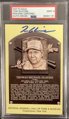 Tom Glavine Signed Gold HOF Plaque Postcard Yellow Braves PSA/DNA Auto Gem 9 - Image 1 of 4