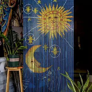 Sun and Moon Bamboo Bead Curtain, Doorway Hanging Beads, Bamboo Door Beads 35... - Picture 1 of 7