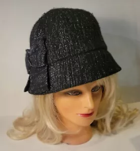 Black Sparkly Bucket Hat With Bow August Hat Company VTG - Picture 1 of 7