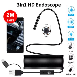 6LED USB Snake Endoscope Borescope Inspection Camera Scope for Android Type C - Picture 1 of 12