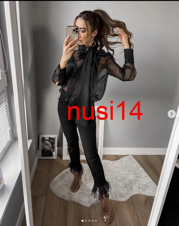 ZARA NEW WOMAN ZW SLIM CROPPED JEANS WITH FEATHER TRIMS BLACK ALL SIZES 6840/259 - Image 1 of 1