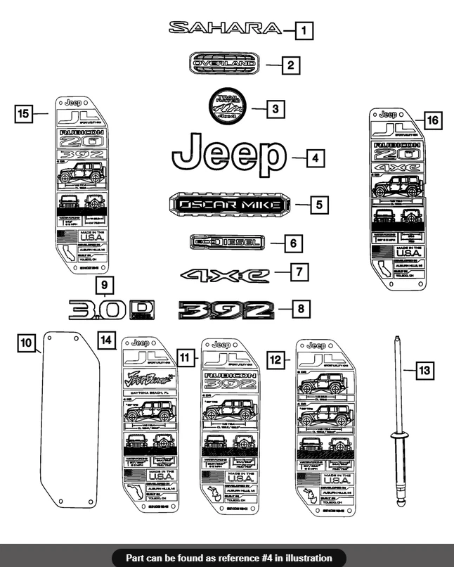 Placa de identificación guardabarros 21-24 Jeep Wrangler Gladiator gris azul fábrica Mopar nuevo fabricante original Foto 1 de 1