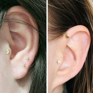 Mond + Stern Set Gold Schraubbar 1mm dick Knorpel Labret Helix Ohrringe - Bild 1 von 2