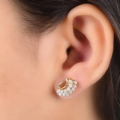 1.07 Ct Pear Lab Grown CVD Diamond Stud Earrings 14k Yellow Gold Birthday Gift - Image 1 of 4