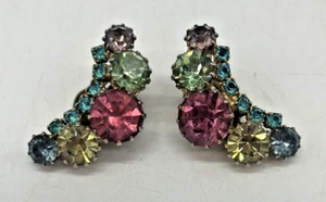 Vintage Ohrringe weiß signiert Strass Ohrclips pastell rosa blau gelb grün - Bild 1 von 5