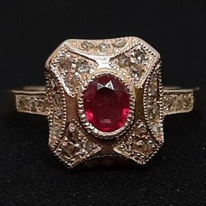 Genuine .55ctw Mozambique Ruby & H-SI Diamond 14K Rose Gold 925 Silver Ring