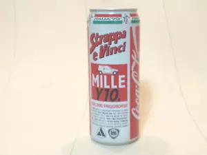 VINTAGE ITALIA 90 COPPA DEL MONDO STRAPPA E VINCI COCA COCA COLA LATTINA 500ml NON APERTA NUOVA - Foto 1 di 8