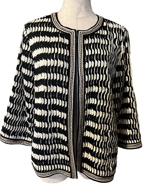 Chicos Traje Darby Plisado Chaqueta Blazer 2 Grande Negro Blanco Dorado Foto 1 de 4
