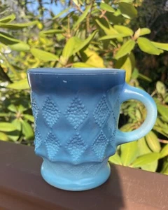 Vintage Anchor Hocking Fire King Blue Coffee Cup Mug Kimberly Diamond Pattern - Picture 1 of 8