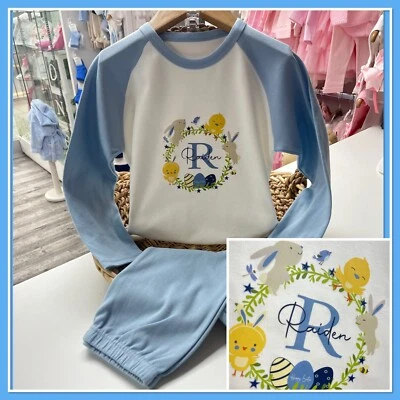 Personalised Boys Easter Pyjamas Blue Easter Pyjamas Egg Bunny Rabbit 0-10y 2024 — 第 1/4 张图片