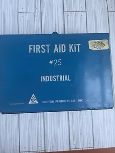 KIT DE PRIMEROS AUXILIOS INDUSTRIAL ACME vintage azul #25 caja de pared de metal con algunos contenidos - Imagen 1 de 7