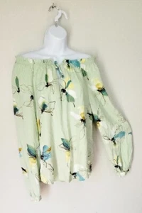 Blusa Prenda para el Top del Hombro Boho Boho Hippie Verde Suave Día M - Imagen 1 de 5