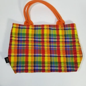 Esprit Borsa a Quadri con Maniglie Tasca Interna Cerniera 11x8 pollici Colori Brillanti - Foto 1 di 16