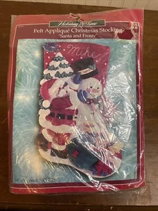 Holiday Time by Bucilla Felt Applique Christmas Stocking Santa and Frosty #84190 - Picture 1 of 3