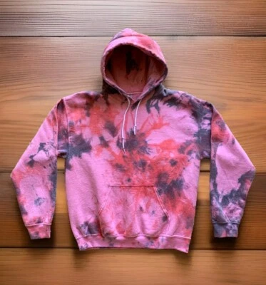GILDAN HEAVY BLEND Fleece Pink Gray Tie-Dye Pullover Hoodie Women's Sz M EUC - Image 1 of 4