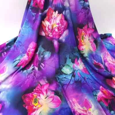 55'' Wide By Yards Lotus Floral Viscose Fabric Dress Material Rayon - Image 1 of 4