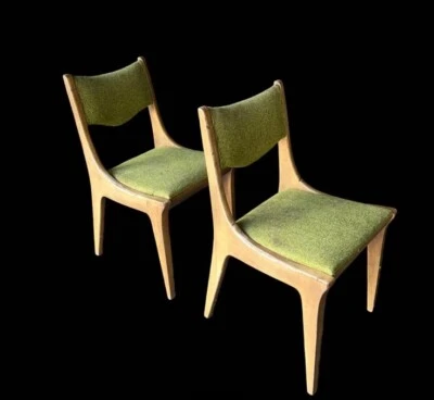 Sillas de comedor Drexel Dateline Mid Century madera rubia tapicería verde original Foto 1 de 4