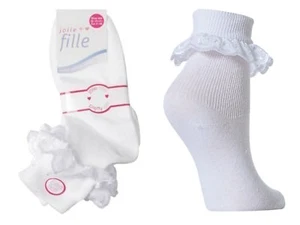 6 Girls Jolie Fille Cotton Rich Embroidered TOT Lace Frilly Wedding Socks - Picture 1 of 3