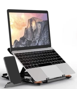 Almohadillas de enfriamiento para computadora portátil 360 soporte giratorio para computadora portátil, con soporte para teléfono, 8 ajustes de altura - Imagen 1 de 7