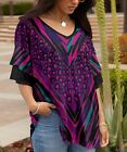 $90 Lily Purple & Black Abstract Ruffle-Sleeve V-Neck Tunic Size S/4-6 NWOT