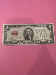 1928 D 2,00 TWO DOLLAR RED SEAL NOTE nice circulated Series F - Bild 1 von 4