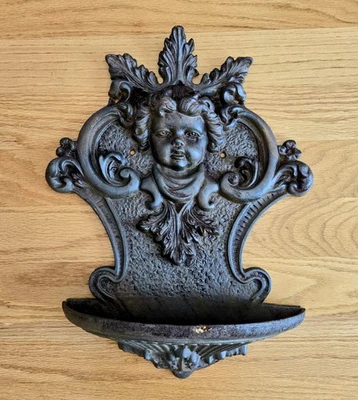 Vintage Cherub Cast Iron Bird Feeder Flower Planter Wall Mountable - Image 1 of 4