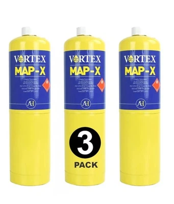 VORTEX - ARCTIC HAYES 3 x Vortex Mapp Map X Gas Cylinder Plumbing Soldering 400g For Blow Torch