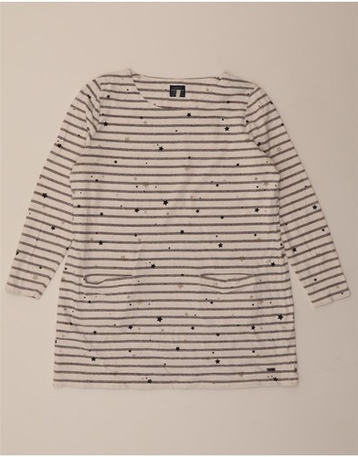 OFF WHITE Abito maglione donna JOULES UK 18 XL bianco sporco righe cotone CX05