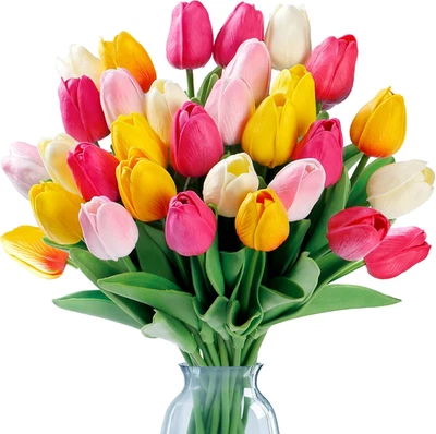 15 Pcs Fake Tulips Artificial Flowers Real Touch PU Faux Flowers Tulip Stems for - Image 1 of 4