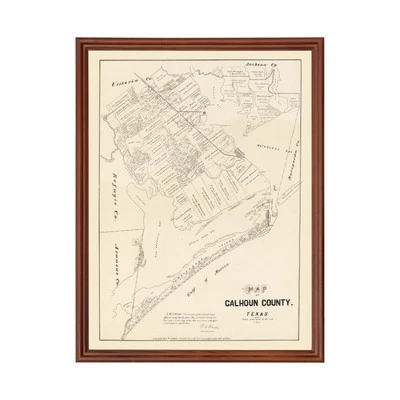 Old Map of Calhoun County, TX 1879 - Vintage Texas Art - Image 1 of 4